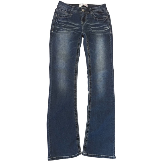 No Boundaries Denim - No Boundaries Jeans Size 5 Jrs Dark Blue Boot Cut Mineral Wash Sequined Pockets